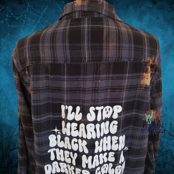 Gothic Button-Up Flannel Shirt, Wearing Black and White Plaid Large - Picture 3 of 9